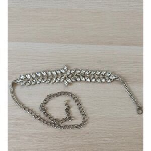 Silver Rhinestone Leaf Statement Belt Adjustable Crystal Chain Bridal Formal